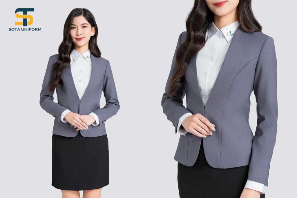 Đồng phục vest nữ cổ chữ V